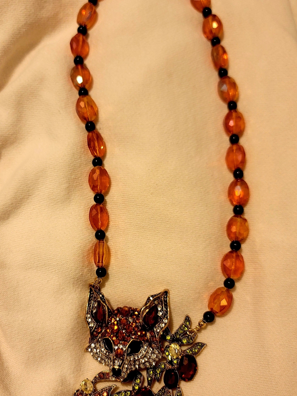 Amber Crystal Fox Pendant Necklace - Women Jewelry